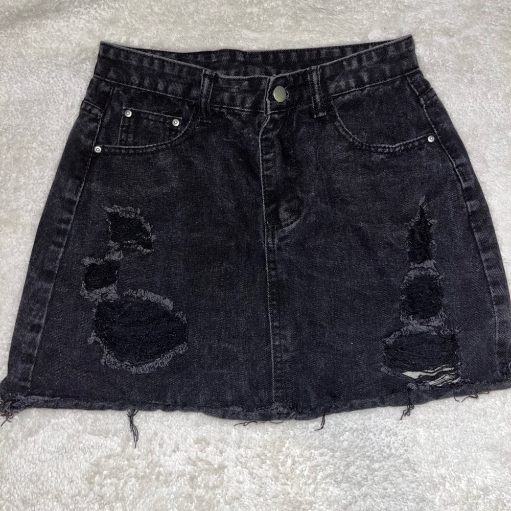Black Denim Mini Skirt